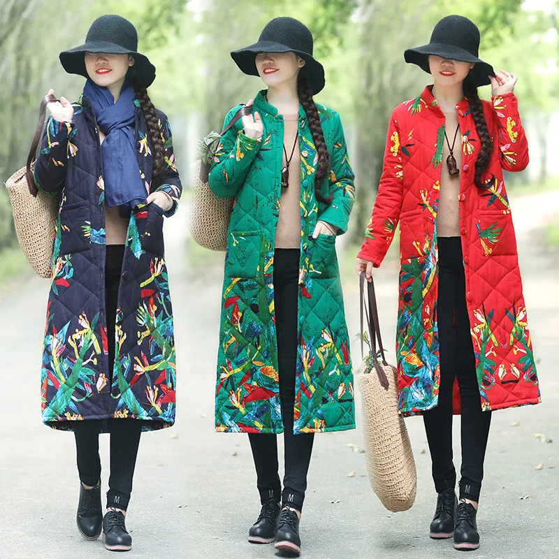 

Photo Shoot 750 #2019 Winter New Style Literature And Art Ethnic-Style plus Cotton Overcoat Women's