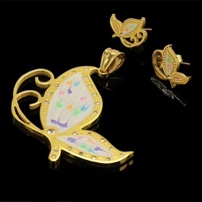 

BAG93-1---------------Butterfly Colorful Enamel Love Heart Honey Teddy Stainless Steel Earring Studs Pendant Necklace