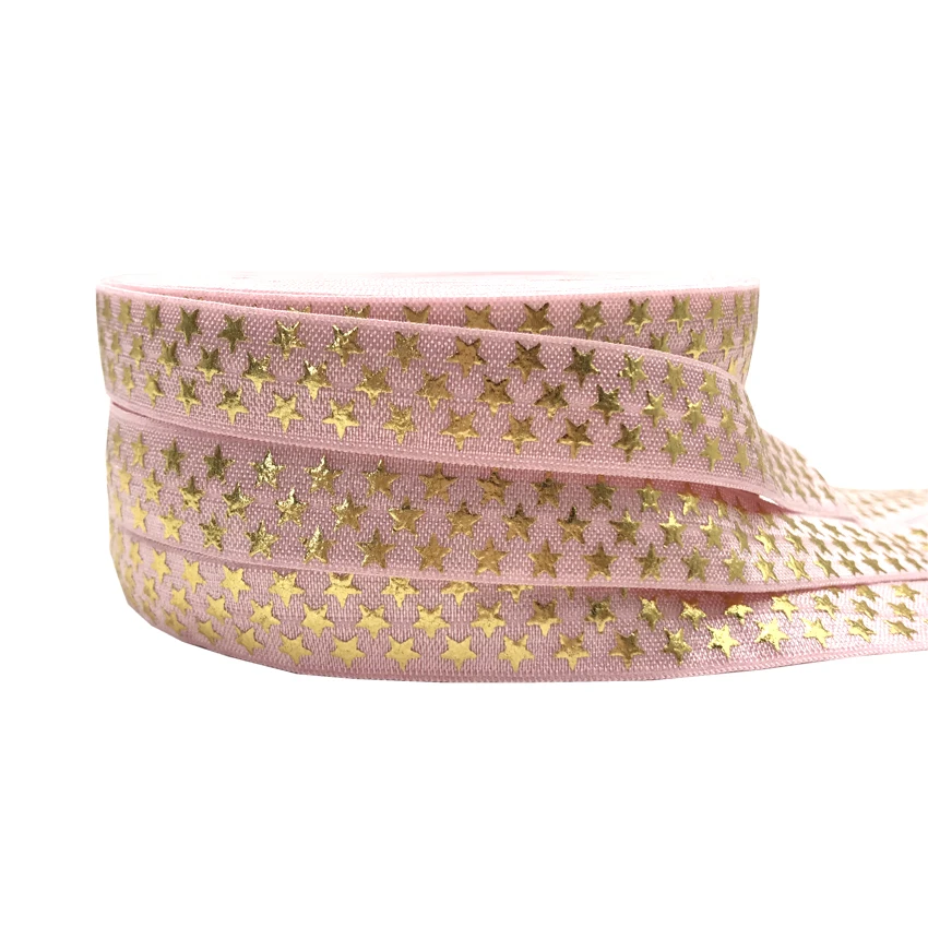 star pink Золотая фольга любовь, сердце, звезды печати сложить над эластичным FOE головные уборы с бабочкой вечерние подарок шитье украшения дома аксессуары 10Y 5/8' - Цвет: star pink