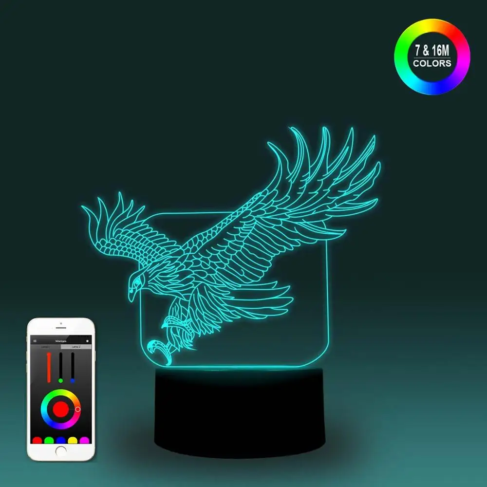

NiteApps 3D Flying Eagle Night Light Desk Table Illusion Decoration Lamp Holiday Birthday Gift APP/Touch Control