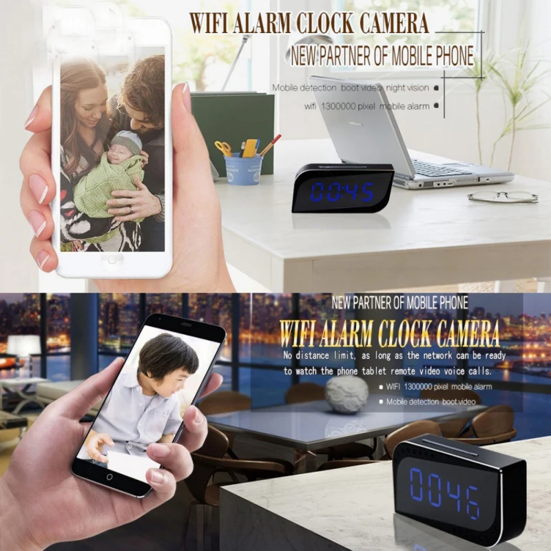 CCTV 720P Wi-Fi мини-камера Будильник времени Беспроводная няня часы P2P безопасность ночного видения Обнаружение движения Домашняя безопасность IP камера