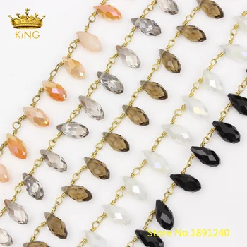 

5M/lot Faceted Teardrop Glass Beads Chains Findings,Crystal Glass Handmade Glasses Chain,Bezel Glass DIY Body Chains for Jewelry