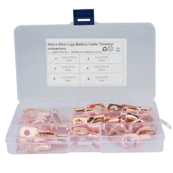

40pcs Wire Lug Copper Terminals 6 Specifications Crimp Ring Battery Welding Wire Connectors Kit Cold Pressed Terminals
