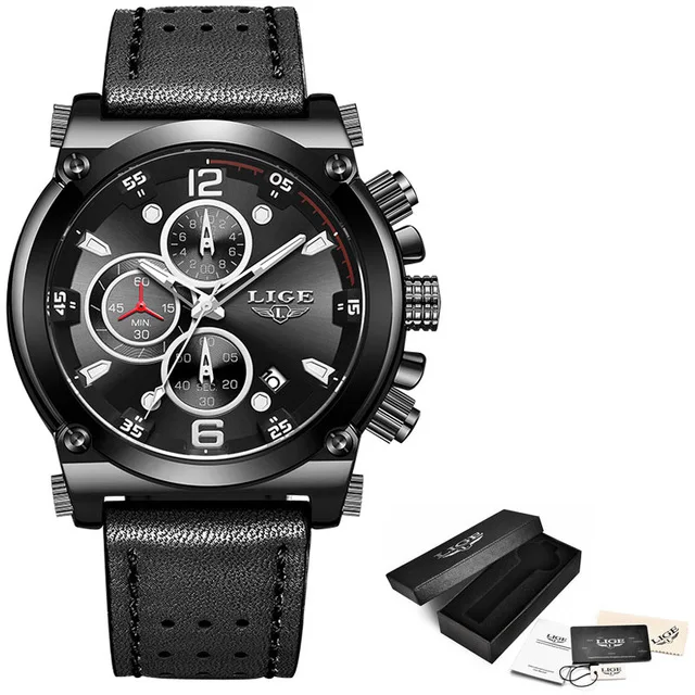 All black Relogio Masculino LIGE для мужчин s часы лучший бренд класса люкс мужская мода Бизнес водонепроницаемые кварцевые часы для мужчин повседневные кожаные часы - Color: All black