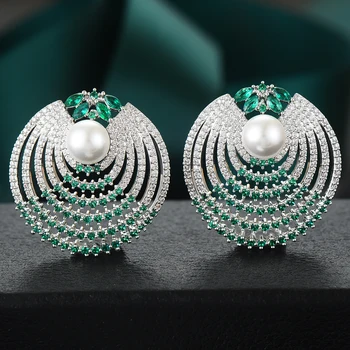 

GODKI Round Imitation Pearl Multicolor Cubic Zircon Earrings for Women Trendy Circle Shape Korean Earrings boucle d'oreille