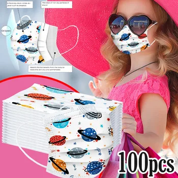 

100pcs Cartoon Masks 3-layer Nonwoven Fabric Kawaii Mouth Face Mask White One Time Mask Earloop Mask Adult Kids Mascarillas F86