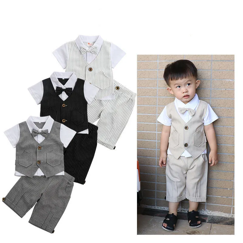 

Baby Clothing sets Newborn Baby Boys Short Sleeve Gentleman Bow Tie Kids Summer Suits Button Children Cute Little Suit Clothes