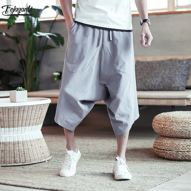 

Fojaganto Streetwear Fashion Solid Color Pants Men Loose Harem Pants Ankle Length Trousers Cropped Trousers Sweatpants