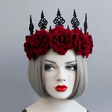 Красный черный цветок корона тиара украшения для волос для женщин готические женские свадебные аксессуары украшения для волос принцесса голова Королевы Ювелирные изделия
