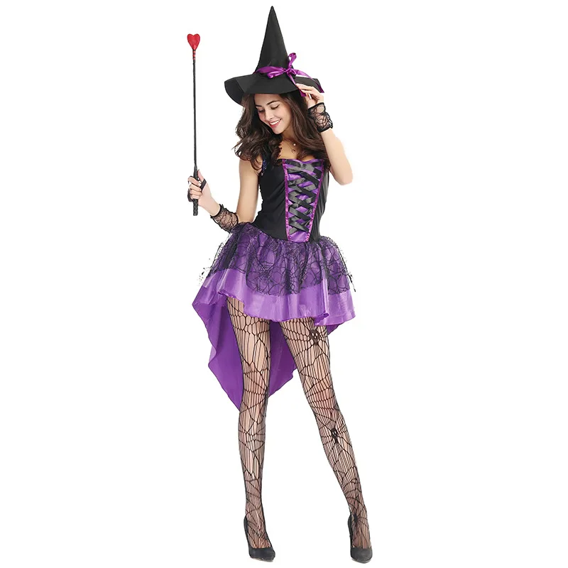 Хэллоуин взрослых сексуальные женщины фиолетовый ласточкин хвост подтяжки костюм ведьмы карнавальные вечерние королева ведьм фантазия косплей платье