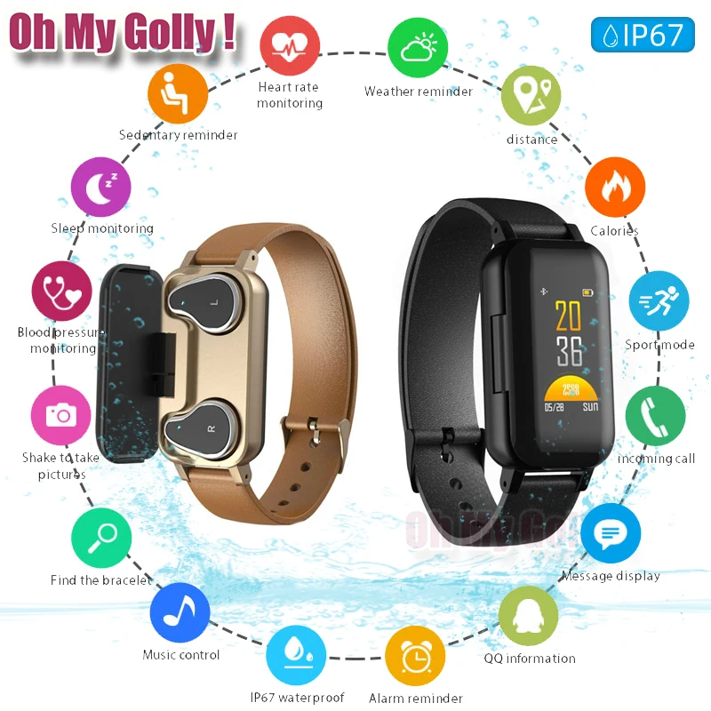 2020 New Smart Watch Bluetooth Earphone Men Women Heart Rate Blood Pressure Monitoring IP67 M1 Smart watch Men for Android IOS