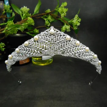 

Freshwater Pearl Zirconia Leaf Crown Headband Wedding Tiaras For Brides Bridal Headpiece Hair Jewelry Coroa De Noiva WIGO1367