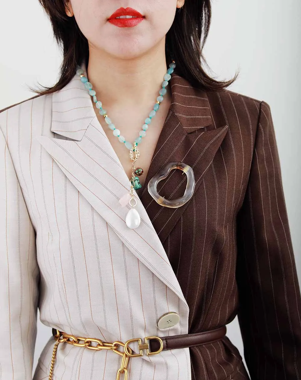 New Luxury Natural Stones Teardrop Square Pendant Necklace Women Elegant Lariat Y Necklace Bold Fashion Jewelry Gifts Wholesale