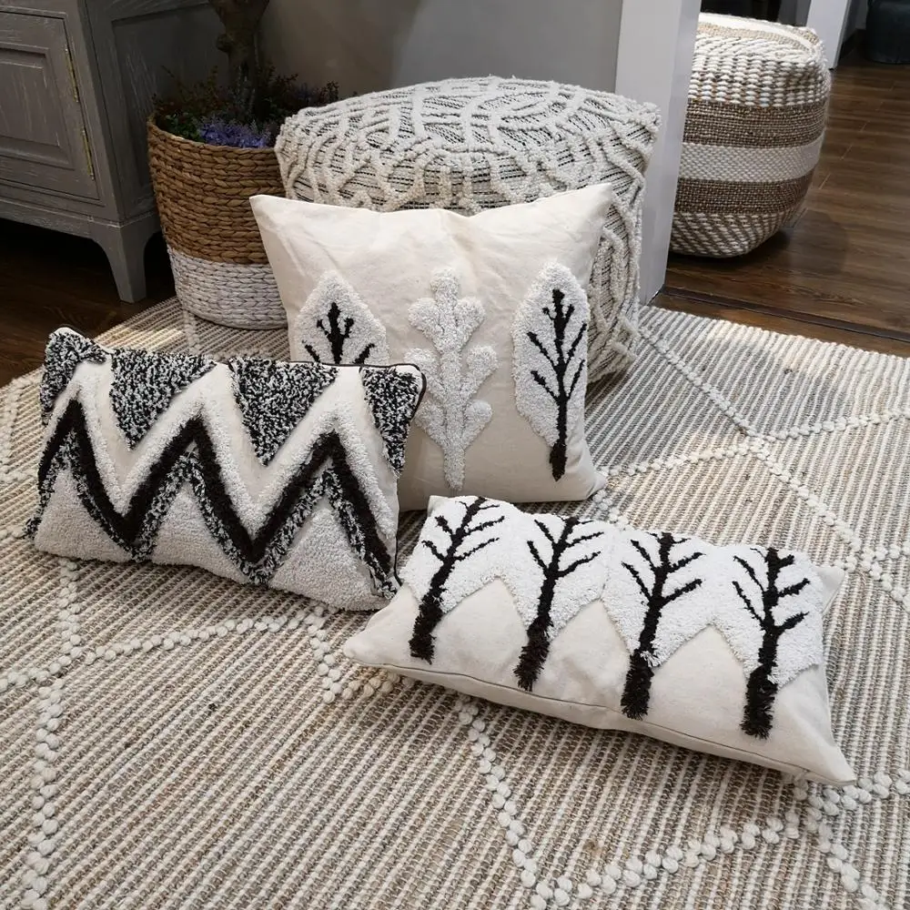 

Moroccan Style Coffee White Cushion Cover Pillow Case Handmade For Sofa Seat Home Decorative 45x45cm 30x50cm TreeZip Open