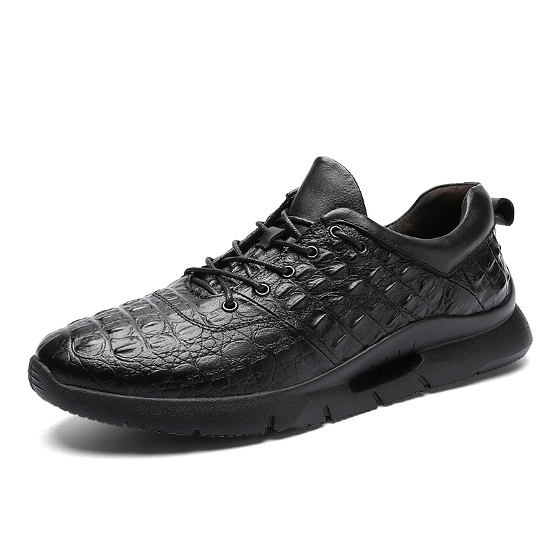 

Crocodile Pattern Genuine Leather Spring Fall Men Casual Loafers Men Lace-up Comfortable Soft Young Men Trend Sneakers