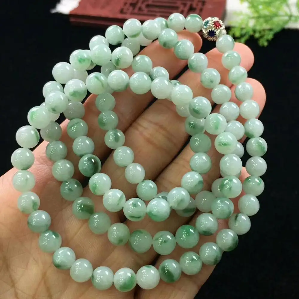 

6.5mm Green Natural Jade A Gemstone Bracelet Women Men Natural Jade Crystal 108 Prayer Round Beads Necklace AAAAA Certificate
