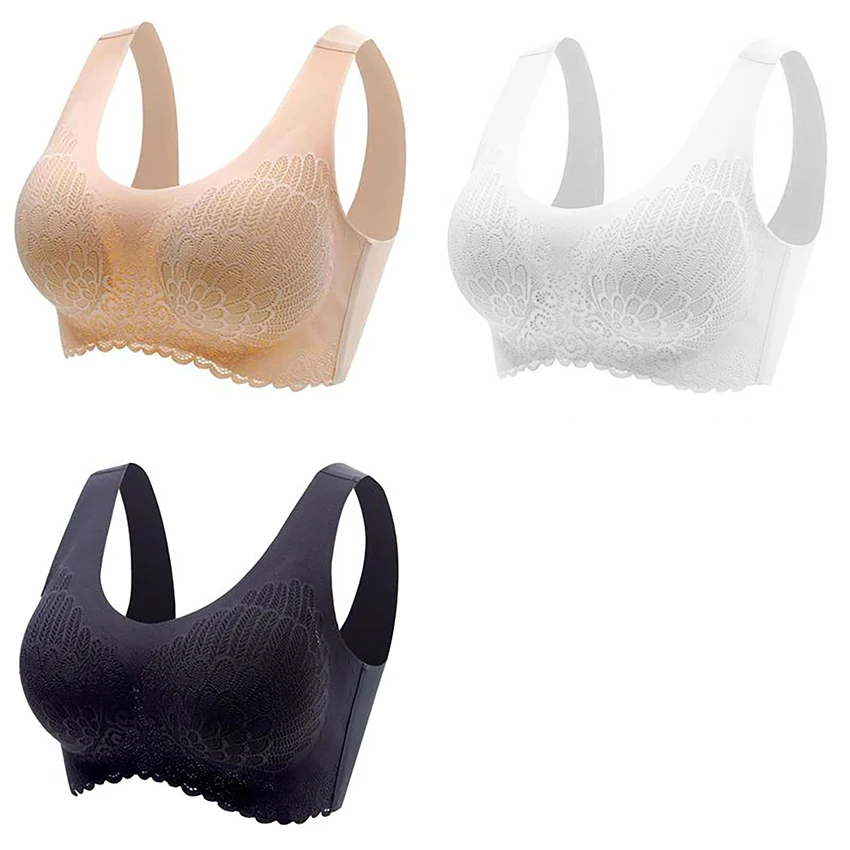 Dorpshipping 3PCS/lot Latex Plus size Latex Bra Seamless Bras For Women Underwear BH Push Up Bralette With Pad Vest Top Bra low back bra Bras