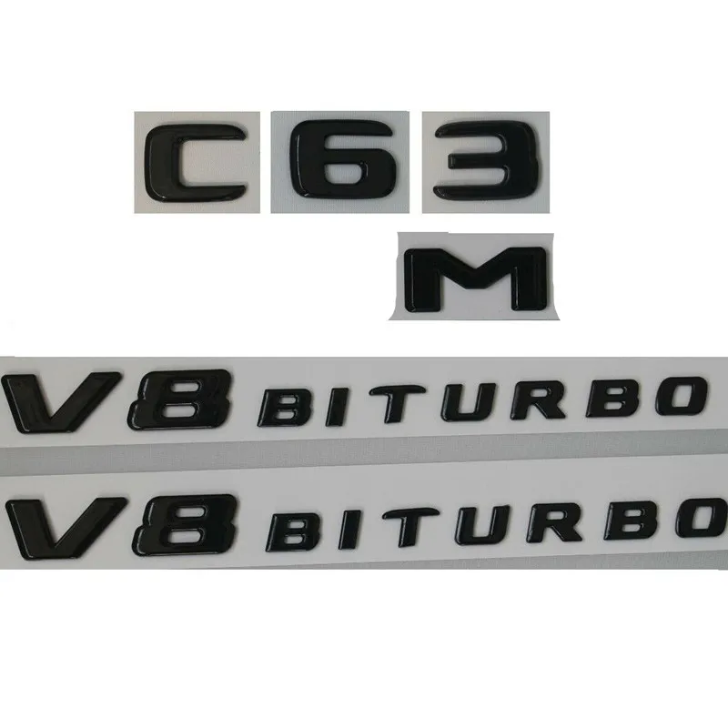 C63 AMG V8 BITURBO Черный глянец для C63 AMG V8 BITURBO багажник значок на крыло эмблемы для Mercedes W205 - Цвет: C63 AMG V8 BITURBO