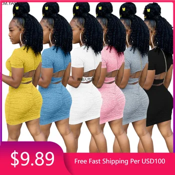

2020 Women Summer Elegant Mini Dress High Waist Cross Open Back Stacked Ruched Midi Bodycon Night Club Party Dresses Vestido