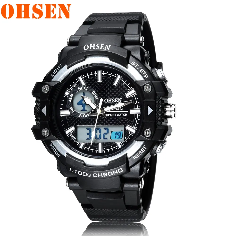 OHSEN S Shock спортивные часы для мужчин 50 м водонепроницаемые цифровые часы военные армейские часы мужские часы модные мужские часы - Цвет: Black Silve