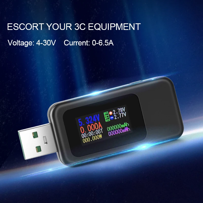 Color Display USB Tester 0-6.5A Current 4-30V Voltage USB Charger Tester Time Display Mobile Power Detector Battery Test wind anemometer Measurement & Analysis Tools