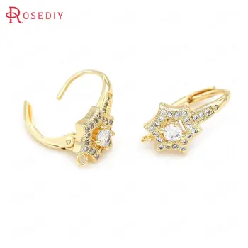 

(39402)2PCS 24K Gold Color Brass and Zircon Star Earrings Hoops Earrings Clasps Jewelry Making Supplies Diy Findings Accessories