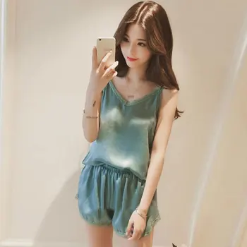 

Pajamas Sets Ladies Sexy Women Chiffon Silk Summer Sleeves Shorts Pajamas Summer Korean Suit Female Home Sleepwear