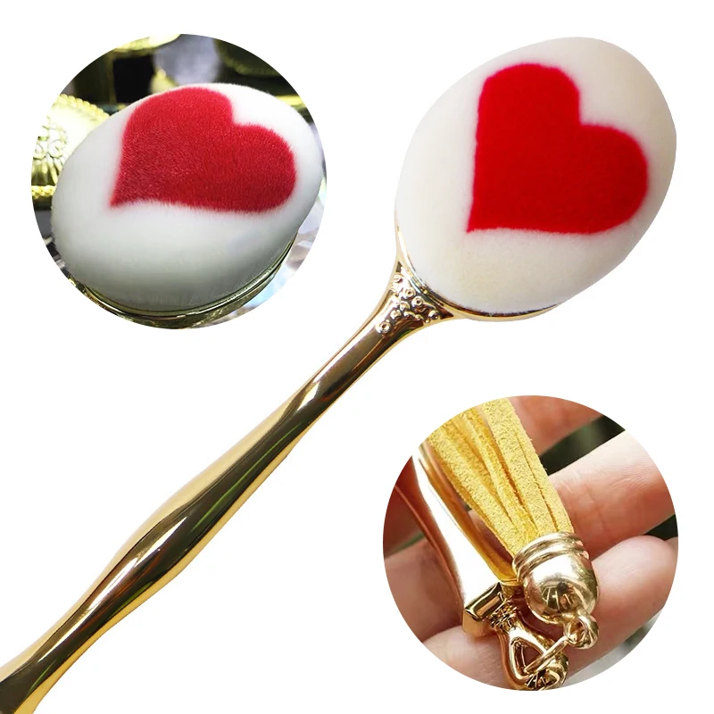1 Pc Professional Nail Brush Acrylic UV Gel Powder Dust Remover Nail Care Tools Soft Red Heart Metal Gold Handle Cleaning Brush
