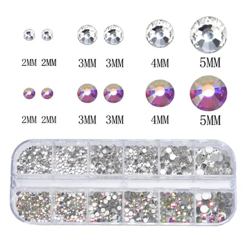 

12 Grids Crystal Nail Art Rhinestones Acrylic Nail Stones Beads Studs Flat Back Shiny Tips 3D Nails Art Decorations