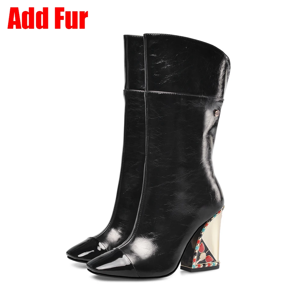 black short thin fur SARAIRIS/Новинка; Роскошные брендовые Сапоги выше колена; женские облегающие высокие сапоги; коллекция года; женская обувь на высоком каблуке для подиума; женская обувь; 33-43 - Цвет: black short thin fur