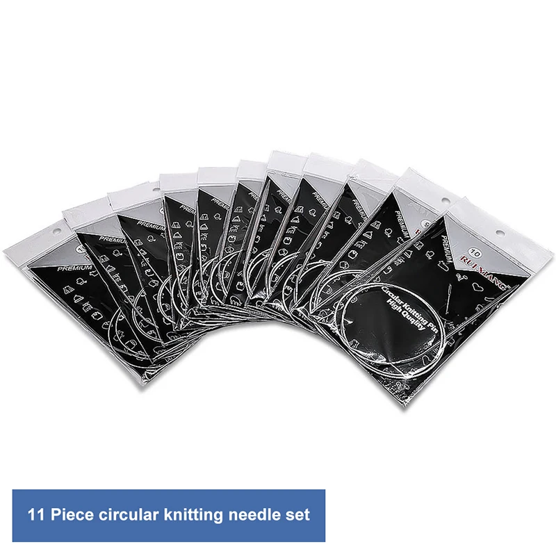 80cm 11 Size Stainless Line Valum Head Ring Needles Set Circular Knitting Needle