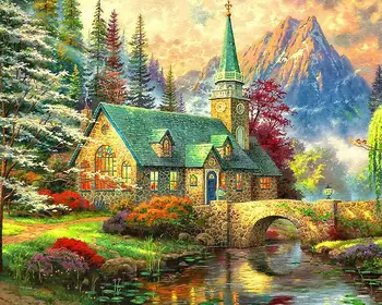 

A7848 cottage view cross stitch Oil painting girl 11/ 14ct /16/28/27CT cloth cotton thread embroidery DIY handmade