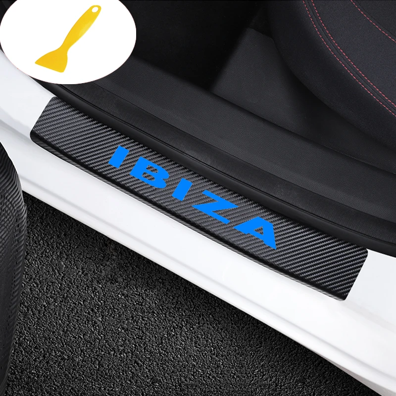 Автомобильный протектор для укладки волос Стикеры для SEAT Ibiza логотип 2001 2002 углеродного волокна виниловые, на дверь порог пластина Стикеры s 4 шт