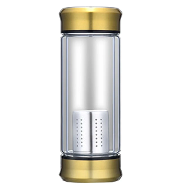 Glass Water Bottle with Loose Leaf Tea Strainer Tea Infuser Double Wall Glass Bottle Free to Disassemble Gold - Color: gold16.5