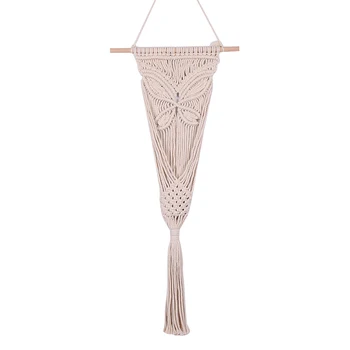 

Hand-knitted Hanging Basket Woven Bohemian Butterfly Tapestry Cotton Thread DIY Flower Arrangement Hanging
