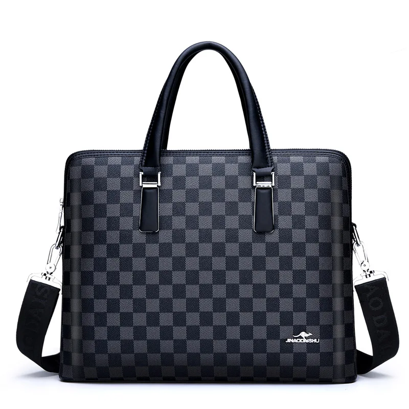 Деловой портфель, мужская сумка-мессенджер, дорожная сумка для ноутбука, мужская Сумка для документов, кожаный деловой портфель, мужской из натуральной кожи - Цвет: Black-A