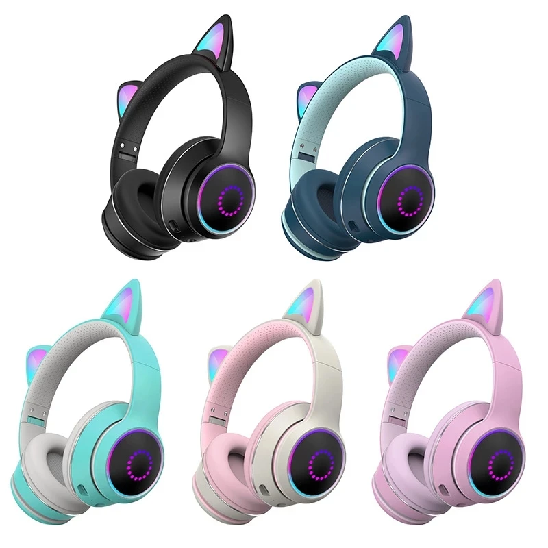 Auriculares inalámbricos con bluetooth para niña y niño, audífonos RGB con  orejas de gato y micrófono, subwoofer, compatible con tarjeta TF -  AliExpress