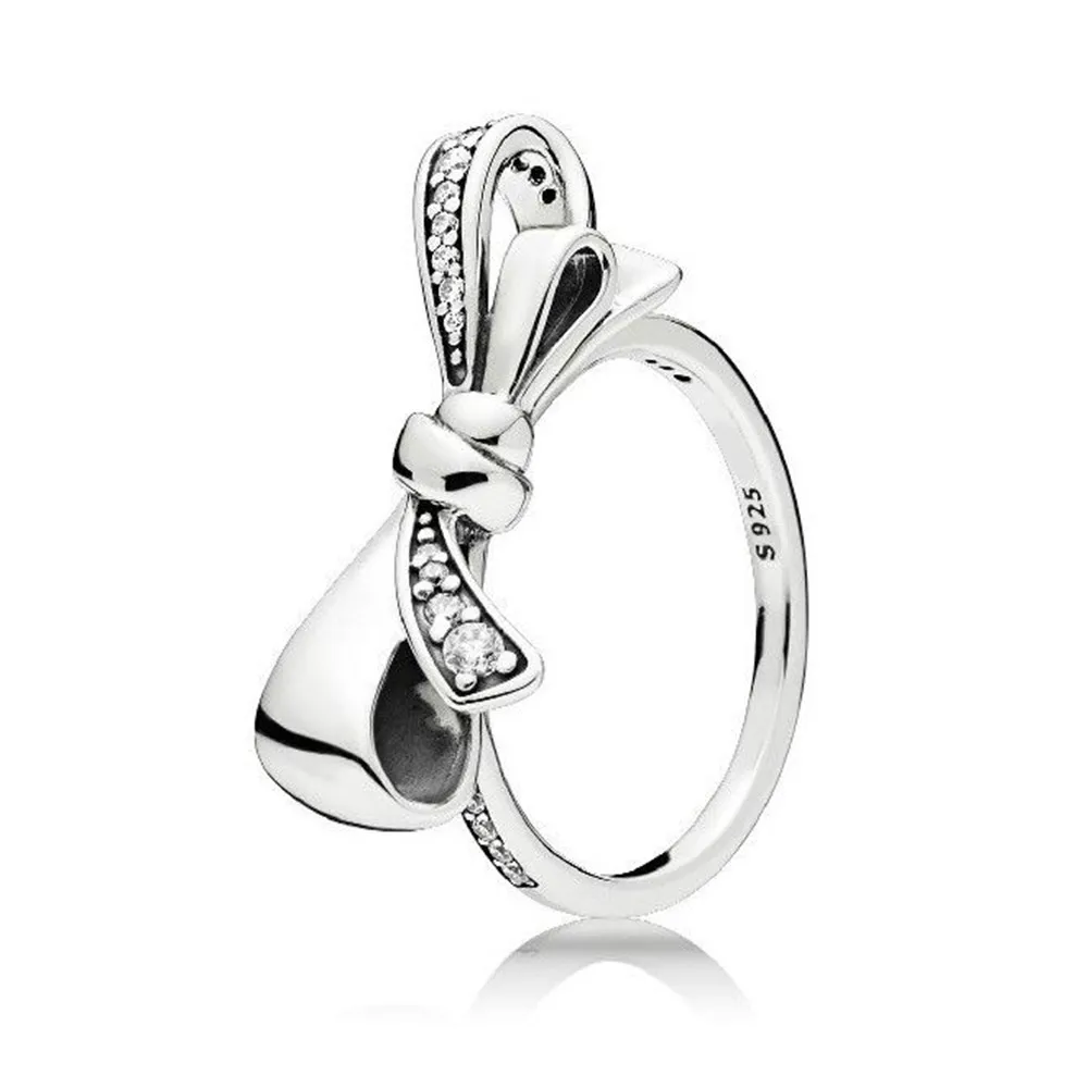

NEW 100% Sterling silver 1:1 Glamour 197232CZ Brilliant Bow Ring Original Women wedding Fashion Jewelry 2019
