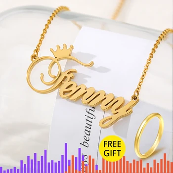 

Customized Letter Personalized Name Pendant Necklace For Women Gold Custom Crown Heart Nameplate Choker Necklaces Jewellry Gift