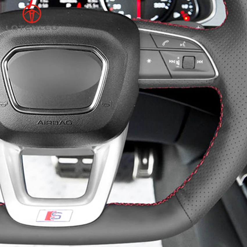 LQTENLEO черного цвета из натуральной кожи автомобиля рулевое колесо Крышка для Audi Q5 SQ5- Q3 Q8 SQ8 Q7 SQ7