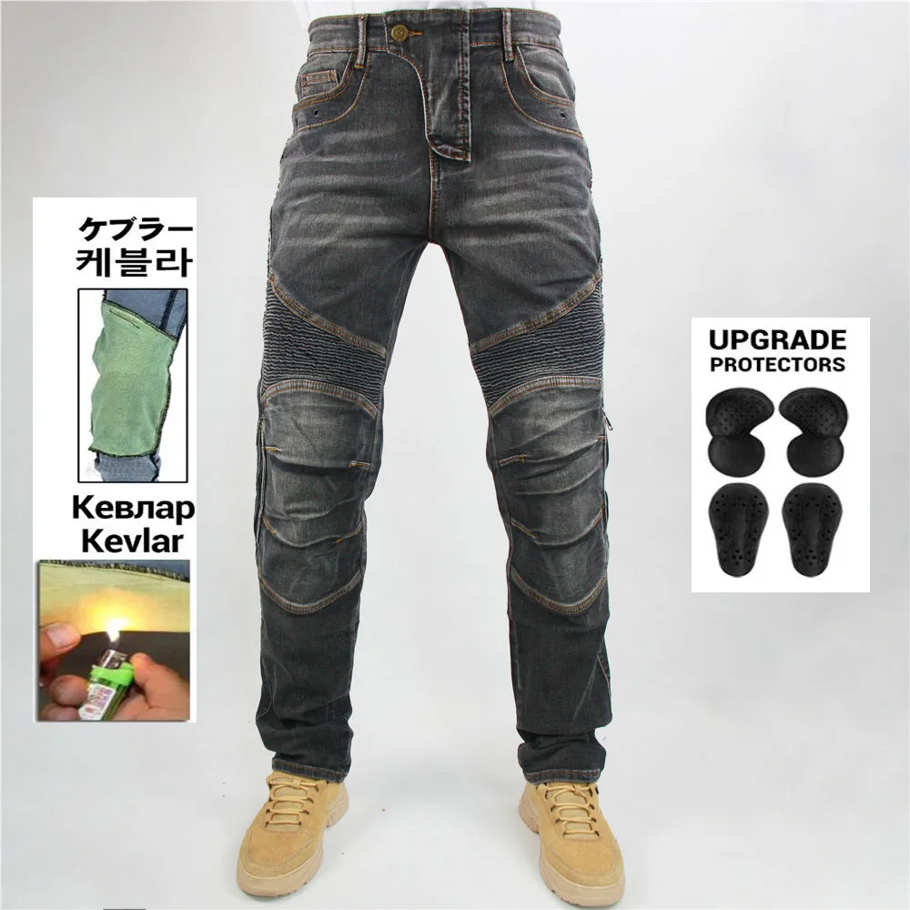 

4 Seasons Motorcycle Pants Unisex Aramid Motocross Jeans Kevlar In Knee Motocycle Pencil Slim Trousers With Hip Knee Protect