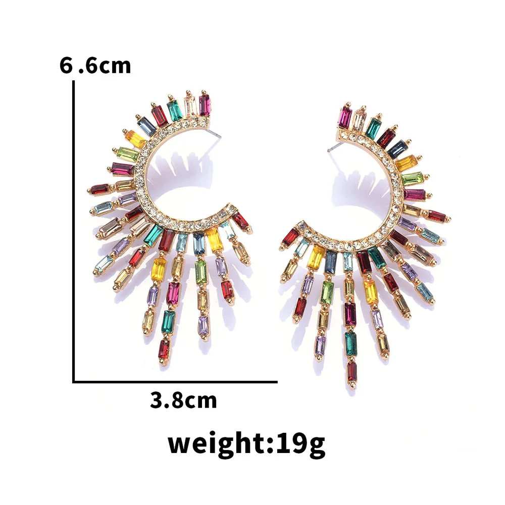Boho Ethnic Multicolor Crystal Rhinestone Tassel Earrings