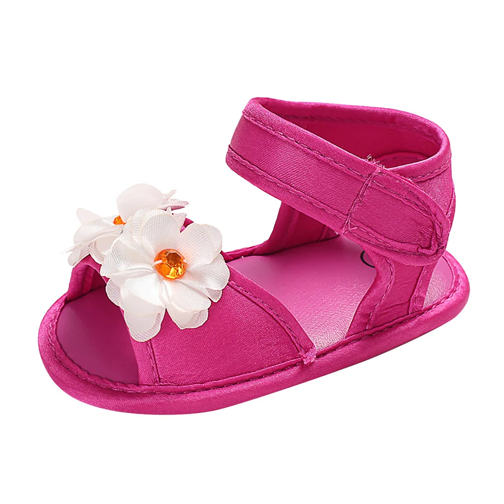 Hot Pink Мягкая подошва для маленьких девочек; аппликация для обуви с цветочным рисунком; тонкие туфли; летняя хлопковая обувь для маленьких девочек на застежке-липучке - Цвет: Hot Pink
