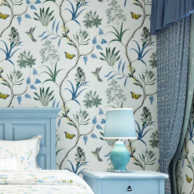 

American Country Wallpapers Retro Nostalgic Green Pastoral Flower TV Background Wall non-woven Wall Papers Home Decor