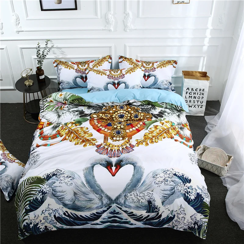 

Modern Luxury Bedding Set 3 Pcs Swan Pattern 3D Printed Soft Comfortable Duvet Quilt Cover Set Pillowcase Matching Sheet Textile