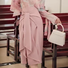 [Мода] Осень и зима новые продукты Мода ретро длинный участок над коленом Боковой разрез Высокая талия юбка PA519