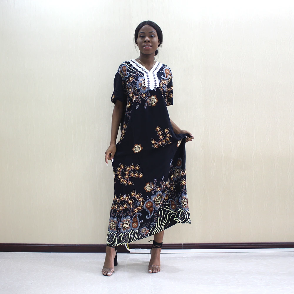 Dashikiage модное Африканское Дашики с цветочным принтом желтое из чистого хлопка с аппликацией длинное платье размера плюс