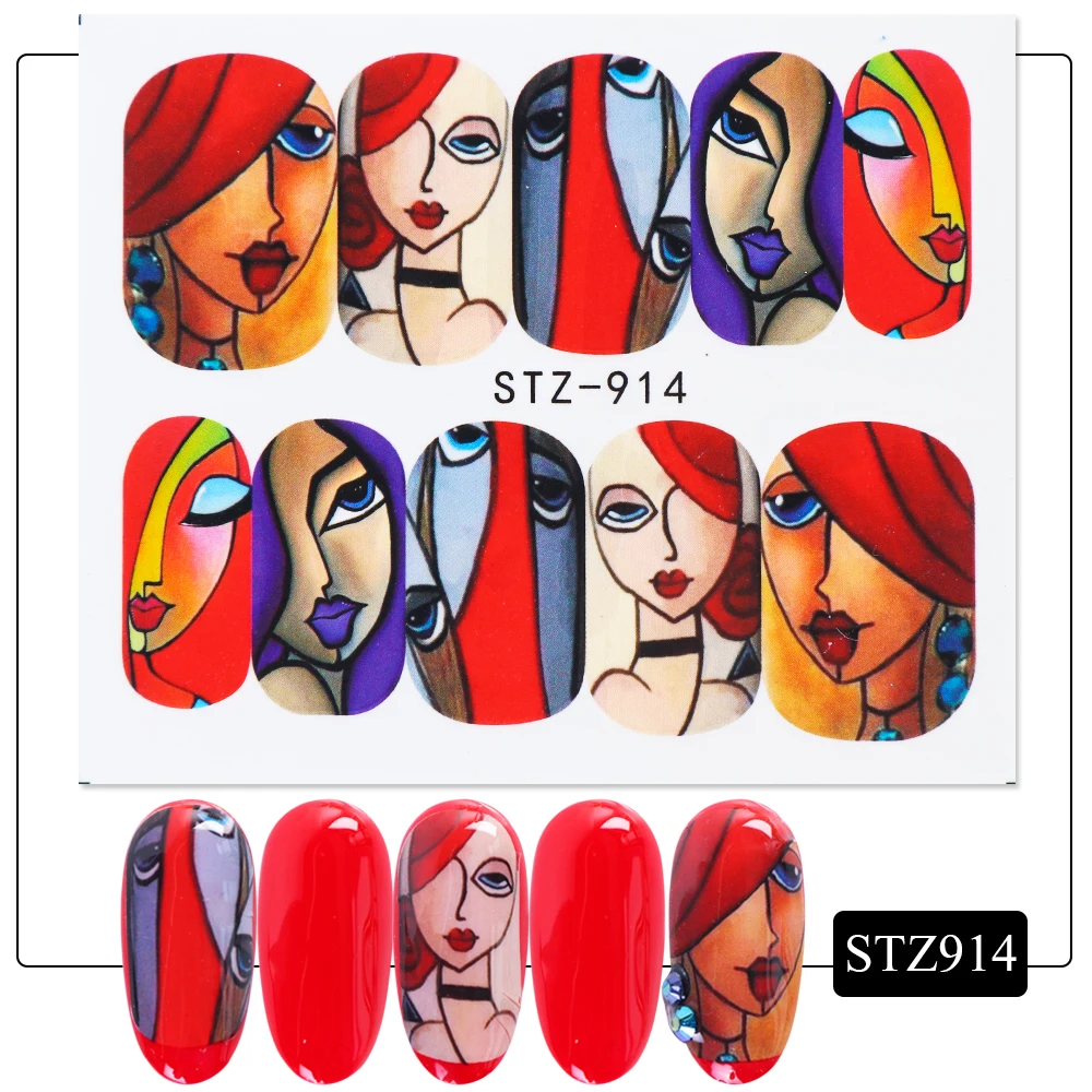 1pc Abstract Face New Design Water Nail Decals and Sticker Cool Girl Manicure Full Slider Nail Art Decorations Tips CHSTZ906-921