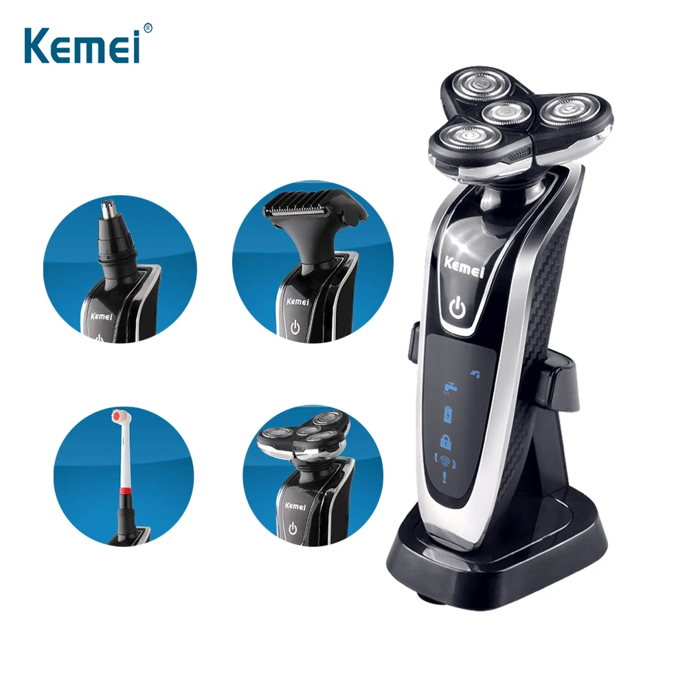 

KEMEI 4 In 1 Electric Shaver Rechargeable Electric Razor Floating Triple Blade Men Shaving Machine Beard Trimmer Washable