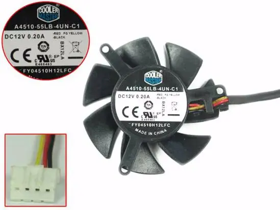Emacro для охлаждения Master A4510-55LB-4UN-C1 DC 12 В 0.20A 45 мм диаметр. 39 мм c. t. c 3-сервера провода выполненные вентилятор